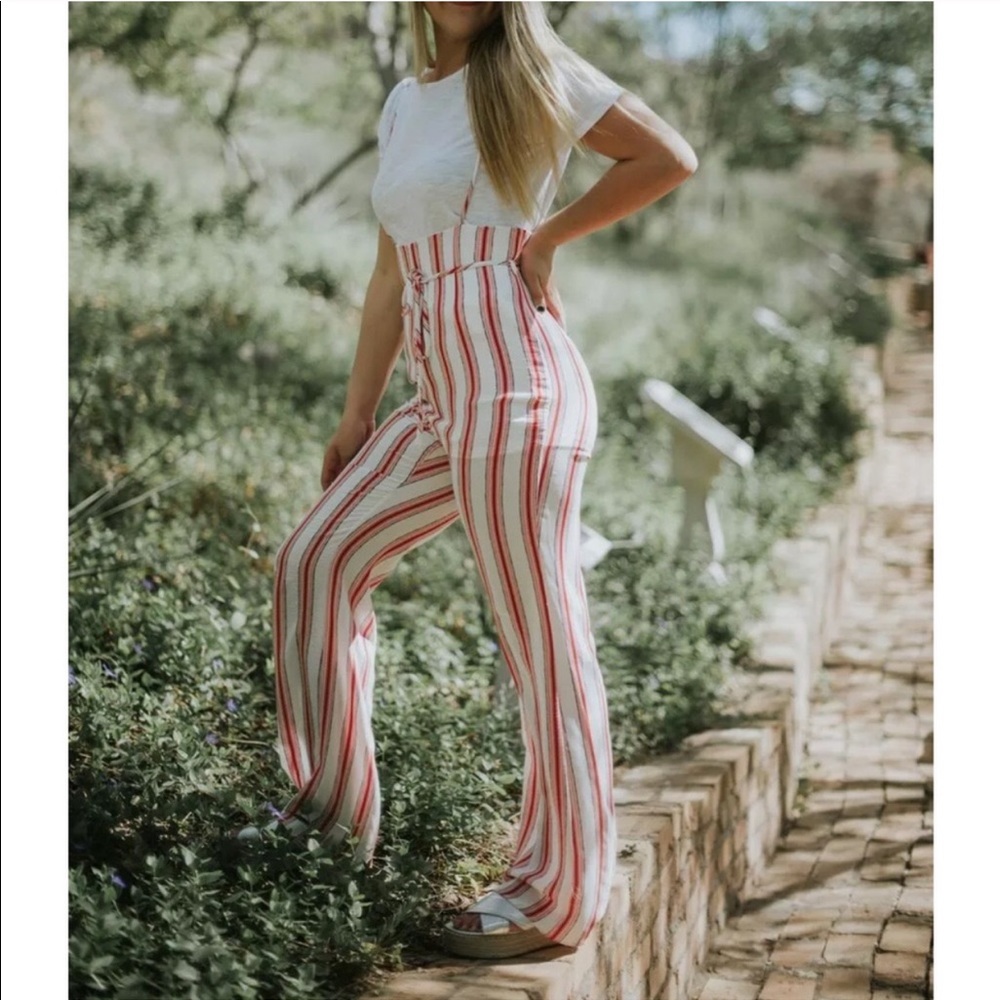 Caving Striped Strap Topless Overall Jumpsuit